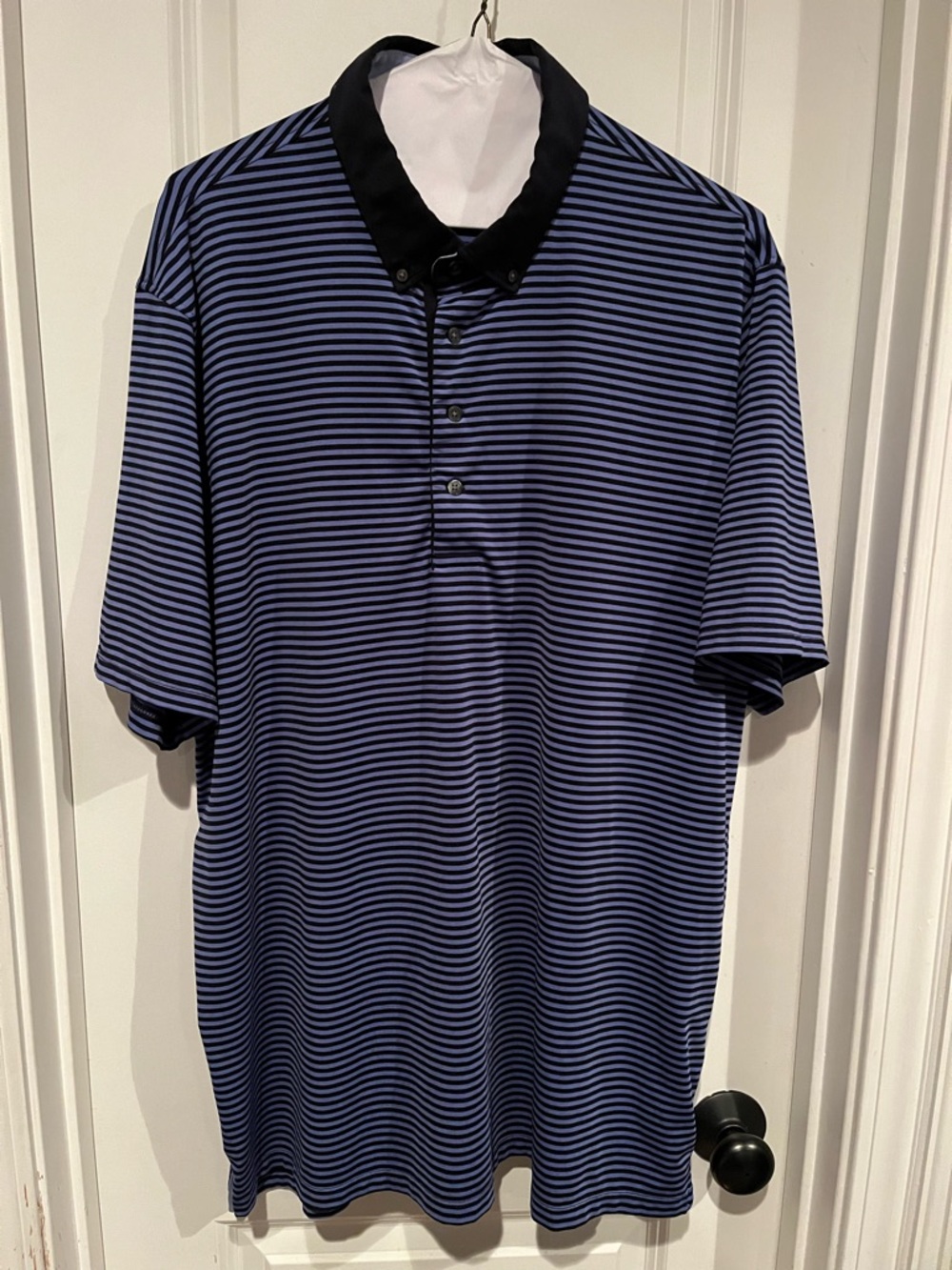 Greyson Men's XL Blue/Black Striped Stretch Short Sleeve Golf Polo Shirt